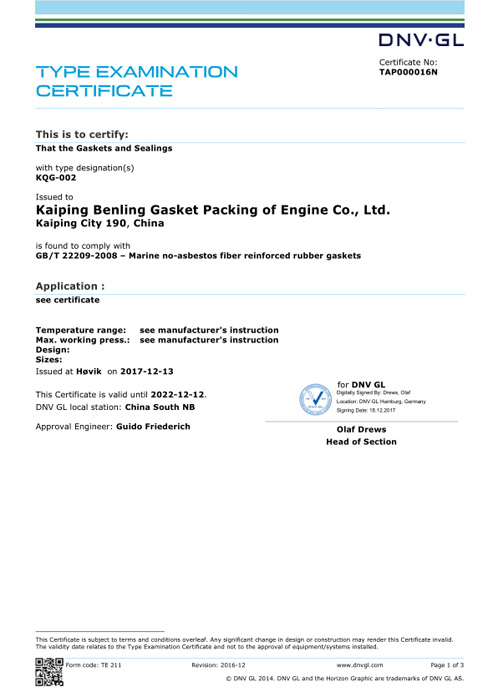 GL Classification Society Certification 2017